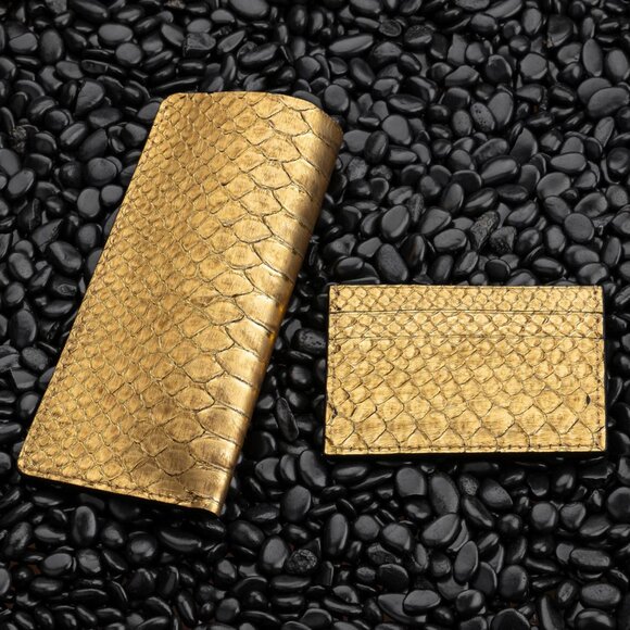 Real Python Leather Gift Set – Handmade Craft - Fine Gold - Picture 4 of 5